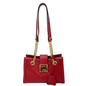Gucci  Padlock Medium Embossed Leather Tote Red 498156